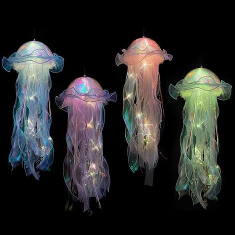 Lot de 4 méduses lumineuses alimentées par piles pour le jardin, anniversaire à la maison, fête sur le thème de l'océan (1/5)