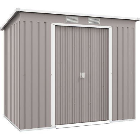 7 x 4ft Galvanised Steel Garden Shed, with Foundation Kit - Grey