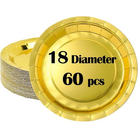 Set di 60 piatti usa e getta per compleanno, piatti da festa da 18 cm, stoviglie di carta, piatti di compleanno per feste, Natale, matrimoni, piatti di cartone usa e getta (1/5)