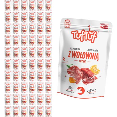 TufTuf Nassfutter für Hunde, Rindfleisch-Kürbis-Sachet, 60 x 100 g, Frühstücksfleisch (1/2)