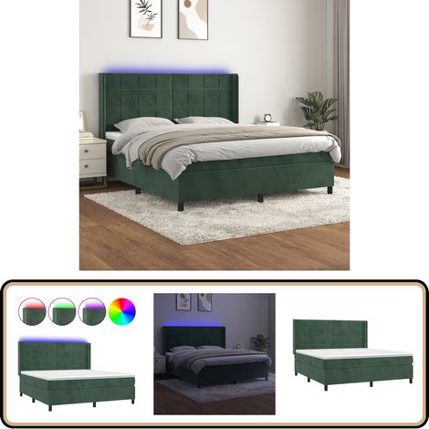 Boxspringbett mit Matratze & LED Dunkelgrün 180x200 cm Samt - Boxspringbett - Doppelbett - Samtbett - Luxusbett - Bettenrahmen