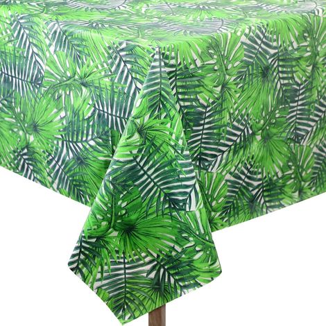 Lot de 2 nappes en plastique jetables à motif de feuilles de palmier hawaïennes (54 x 108 pouces).
