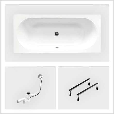 Rechteckige Badewanne - 180 x 80 cm - ohne Verkleidung - mit Füßen - Chromablauf - VITAE SLIM