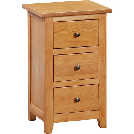 Hallowood Furniture Aston 3 Drawer Narrow Bedside Table for Small Spaces, Wooden Bedside Cabinet with Storage Drawers for Living Room, Pre-Assembled Bedroom Furniture (1/5)