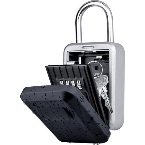 Candado con llave y grillete, caja de seguridad con combinación de 4 dígitos para llaves de exterior, caja de llaves portátil para el hogar, la oficina, uso industrial, puerta principal, casa, surf y (1/5)