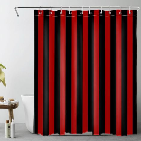 Rayures Rouges et Noires Rideaux de Douche 150x200cm(LxH) Géométrique texturé Rideaux de Bain avec Crochets,Art Abstrait Moderne Extra Longue Imperméable Polyester Anti Moule Salle de Bain Décor (1/5)