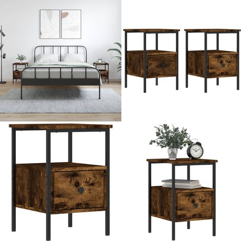 Nachttische 2 Stk. Räuchereiche 34x36x50 cm Holzwerkstoff - Nachttisch - Holznachtt Tisch - Esszimmermöbel - Wohnzimmermöbel - Sideboard - Home & Living (1/5)
