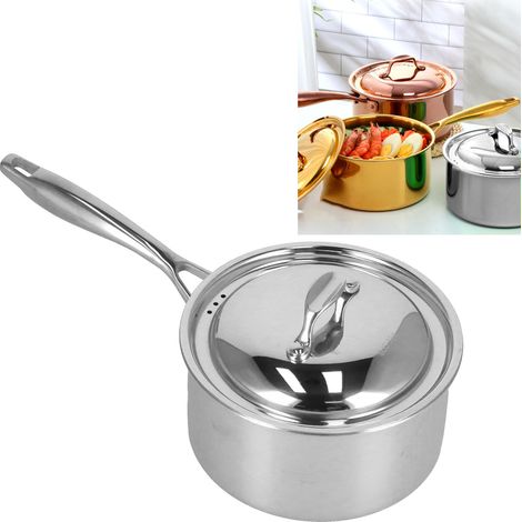 Pot à lait en acier inoxydable 304 avec couvercle, fond composite à trois couches, cuiseur pour aliments pour bébé, poignée unique, pot à lait de cuisson épais (couleur naturelle) (1/5)