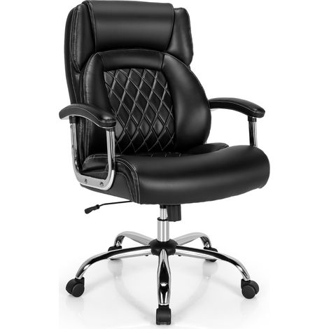 Sedia ufficio in pelle regolabile in altezza con braccioli imbottiti, Sedia da lavoro girevole con base in metallo Nero (1/3)
