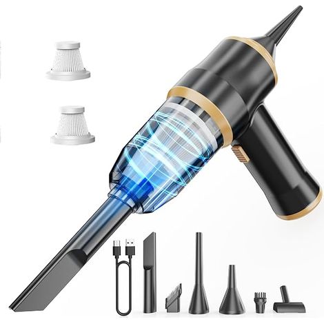 Mini aspiradora para coche de 15000 Pa – Aspiradora de mano inalámbrica con 2 filtros, ideal para coche, sofá, oficina, mascotas y hogar.