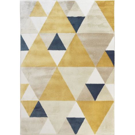 NEW TAO - Tapis motifs triangles jaune et bleu 120x160 (1/6)