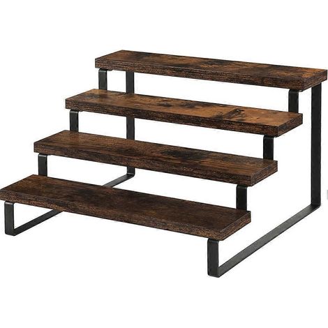 Étagère à épices rustique en bois à 4 niveaux - Présentoir de cuisine pour divers articles (1/5)