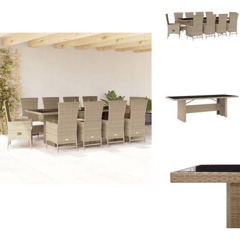Ensemble à manger de jardin et coussins 11 pcs beige poly rotin - Salon De Jardin - Meuble De Jardin - Set Salon De Jardin - Table De Jardin - Chaises De Jardin (1/5)