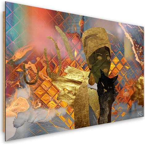 Quadro deco panel, Donna africana e un gatto nero - 60x40 (1/5)