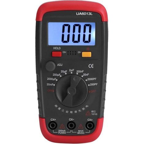 Professionnel Capacimetre, Testeur de numérique condensateur 0,1 pF - 20000uF avec capacimètre avec rétroéclairage LCD et veste de protection Max 1999 (1/5)
