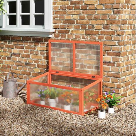Mini serre de jardin avec couvercle ouvrant, bois et polycarbonate, orange, 90 x 46 x 40 cm DESVIAE (1/5)
