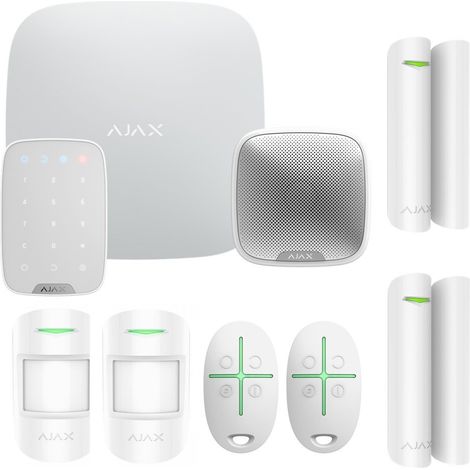 Ajax – Kit alarme sans fil double avec sirène extérieure 115dB – Détecteurs de mouvement et d'ouverture – Clavier digital – Installation rapide