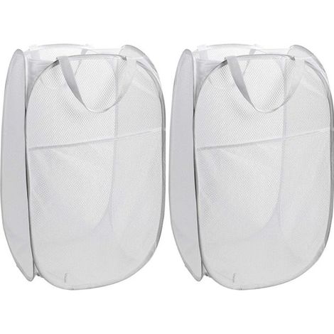 Panier à linge pliable en filet - Portable, poignées résistantes, pliable pour un rangement facile et ouverture facile. Idéal pour la chambre des enfants, les résidences étudiantes ou les voyages. (Bl (1/5)