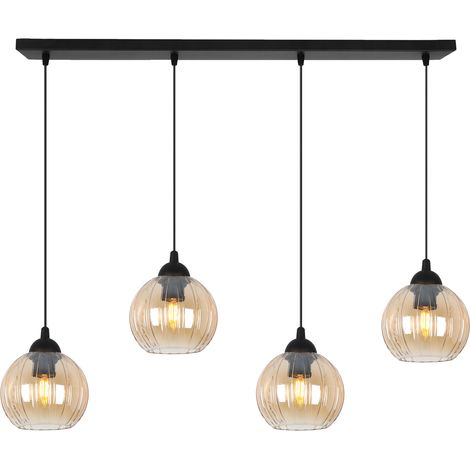 Lampada a sospensione Costa nera, 4 lampade a sfera color miele, attacco E27 (1/5)