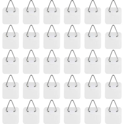 Packung mit 30 selbstklebenden Bilderhaken, Wandbefestigungshaken für Bilderrahmen, starke Aufhänger bis max. 5 kg, einfache Montage ohne Werkzeug (kleines Quadrat) (1/4)