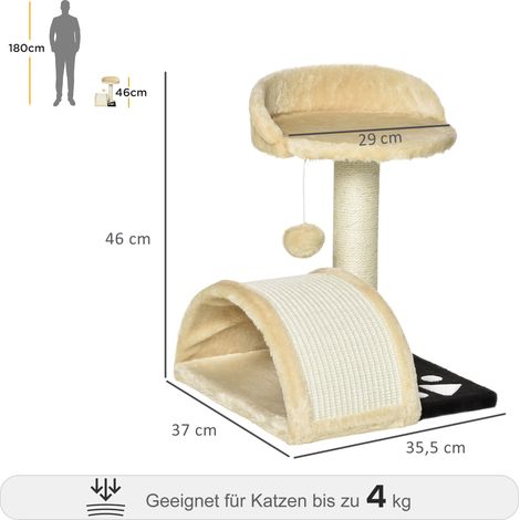 Kratzbaum 46 cm Kleiner Katzenturm mit Höhle, Spielball, Sisal-Seil, erhöhter Plattform, Katzenkratzbaum, Kletterbaum, für Katzen bis zu 4 kg, Beige (1/5)