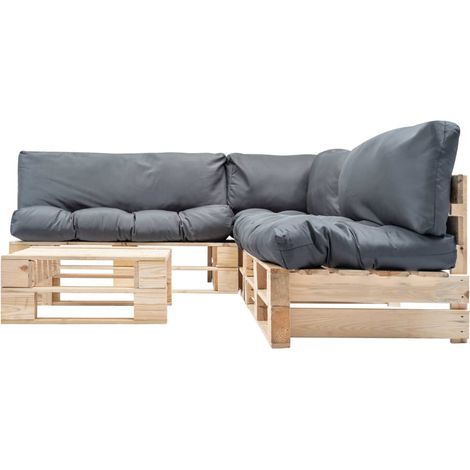 Maison Exclusive - Set Divani da Giardino Pallet 4 pz con Cuscini Grigi in Legno (1/5)