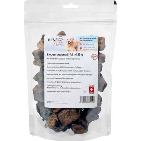 Wild & Fein Ziegenlungenwürfel, 180 g - Kausnack für Hunde mit hoher Akzeptanz