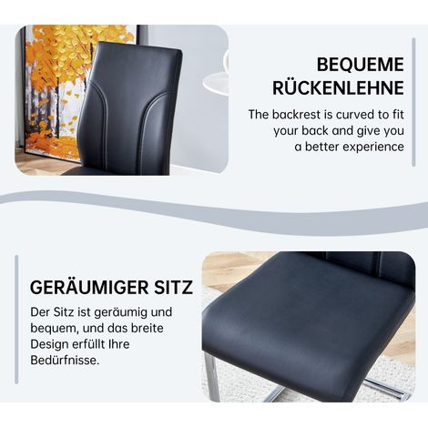 Lot de 2 fauteuils de table en mousse polyuréthane noire, piètement métal chromé. Idéal pour espace bureau, café, cuisine, salle de réunion. (1/5)