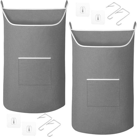 2er Set Hänge Wäschesäcke 91 x 56 cm Wand Wäschekorb 100 l aus Oxford Gewebe Türhänger mit Reißverschluss am Boden für Bad und Schlafzimmer (1/5)