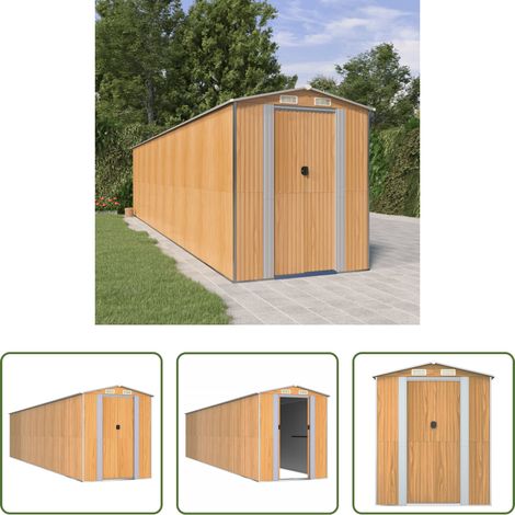 vidaXL Gerätehaus - Geräteschuppen Hellbraun 192x855x223 cm Verzinkter Stahl (1/5)