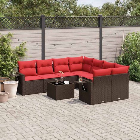 9-teiliges Gartensofa-Set mit Kissen, braun, Polyrattan (1/5)