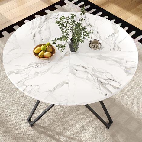 Tavolo da pranzo rotondo 100 x 100 x 76 cm, piano MDF effetto marmo nero HAVRYA (1/5)
