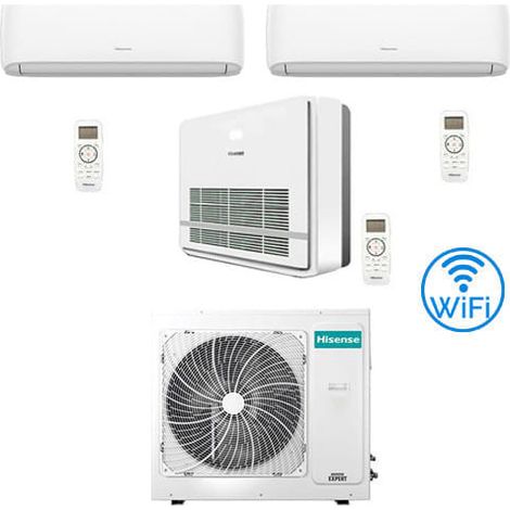 Hisense R32 Trial Split Inverter Hi Comfort Wifi Klimaanlage plus Konsole 9000 + 9000 + 12000 BTU mit E.U. 3AMW62U4RJC Klasse A++/A+