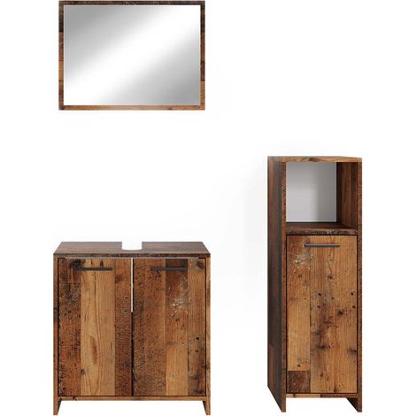 Badmöbel-Set Kiko, Eiche rustikal, 3 Teile, mit Midischrank, Vicco (1/5)