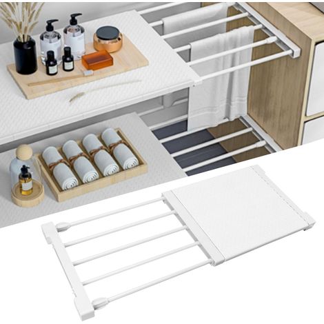Armoire, meuble à chaussures ou étagère de rangement télescopique sans clous, en rotin blanc, longueur des étagères : 38-55 cm (1/5)