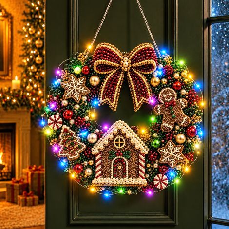Tableau broderie diamant LED de Noël Maison en pain d'épice avec perles réf 1815 150 g – Livraison gratuite