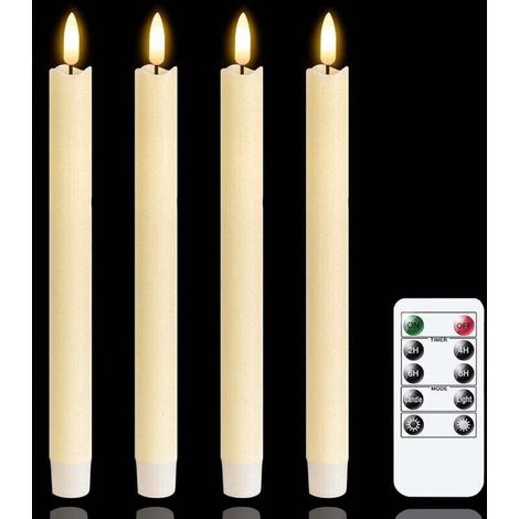 Flammenlose LED-Kerzen mit Fernbedienung und Timer, batteriebetriebene, elfenbeinfarbene, flackernde Fensterkerzen, Set mit 6 flammenlosen Kerzen aus echtem Wachs (2 x 25 cm) (Batterien nicht enthalte