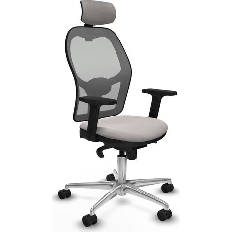 Jorquera sincro malla gris similpiel blanco brazos 2D base aluminio cabecero 2D ruedas 65mm nailon (1/5)