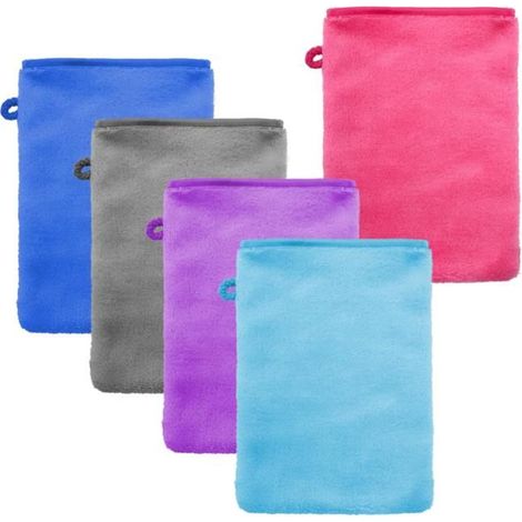 Gants de Toilette en Microfibre 5 Gants de Nettoyage du Visage Doux Chiffon de Bain en Microfibre en Toison Corail Serviette 15X20cm (1/4)