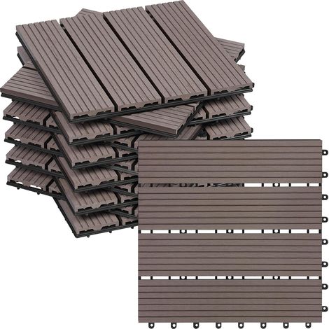 WOLTU Losetas Para Suelo Exterior WPC, 11 Paneles, 30 x 30 cm, Marrón