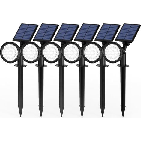Lot de 6 Spots Solaires d'extérieur, Projecteurs Solaires,IP65 étanches à 25 LED Lampes solaires pour Chemins, extérieur Jardins, Clôtures (Blancs) (1/5)