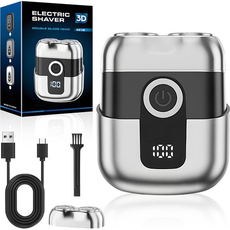 Mini Electric Shaver, Portable Electric Shaver, with LED Display, Replacement Head, IPX6 Waterproof Electric Shaver for Families, Cars and Travels (1/5)