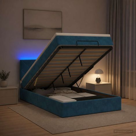 vidaXL Lit coffre avec matelas et LED Bleu foncé 120 x 190 cm Velours (1/5)