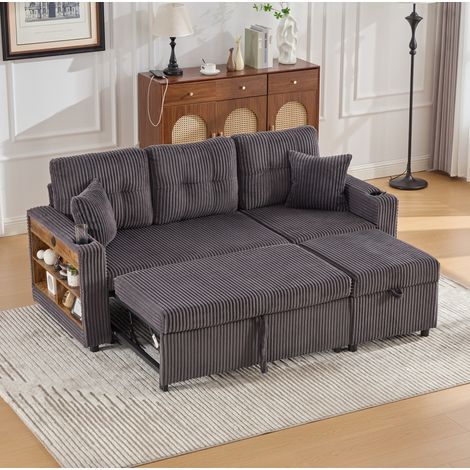 canapé salon convertible rangement velours côtelé gris OKMYHOME (1/5)