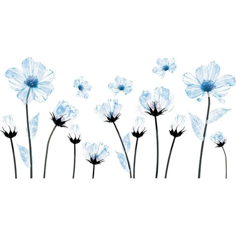 Stickers Muraux Fleurs Bleues Autocollant Mural Fleurs de Style Peinture à L'encre Sticker Mural Décoration Murale Chambre Salon Bureau Chevet Meubles (1/5)