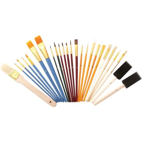 Brush À Peindre - 25 Pièces Ensemble Complet Pour Acrylique Huile Aquarelle Gouache - Manches En Bois Ferrules Antirouille - 25 Unités (1/5)