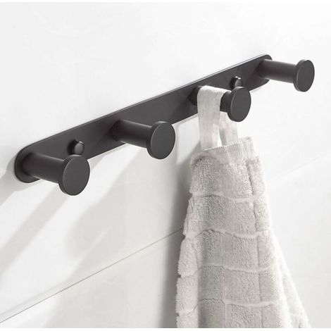 Handtuchhaken zur Wandmontage mit Haken, Handtuchhaken aus Edelstahl 304, zur Wandmontage für Badezimmer, Küchentüren (4 Haken, schwarz)