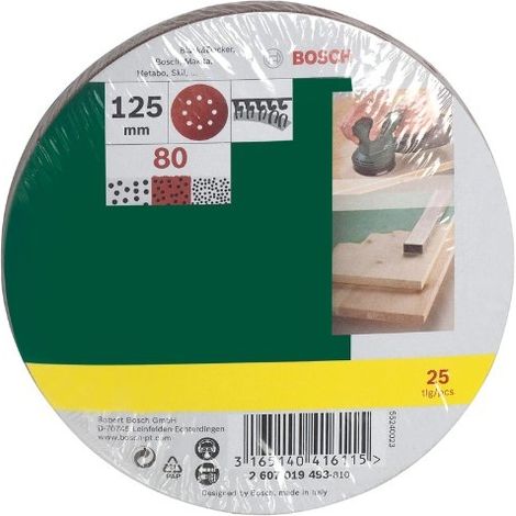 Bosch Outillages 2607019493 Lot de feuilles abrasives pour Ponceuse excentrique Grain 80/125 mm 25 pieces Argent (1/5)