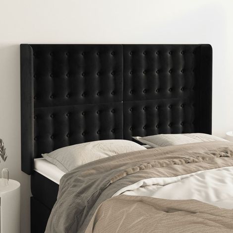 Tête de lit avec oreilles Panneau de lit pour Lit adulte Décoration murale Noir 147x16x118/128 cm Velours FOGHJ17366 (1/5)