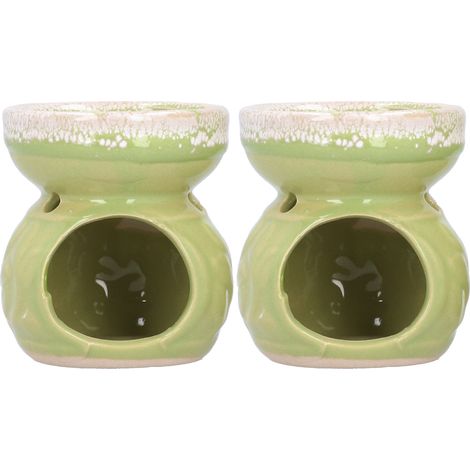 Brûleur d'huiles essentielles en céramique (lot de 2), brûleur d'encens décoratif pour aromathérapie, poêle/four vert (1/5)